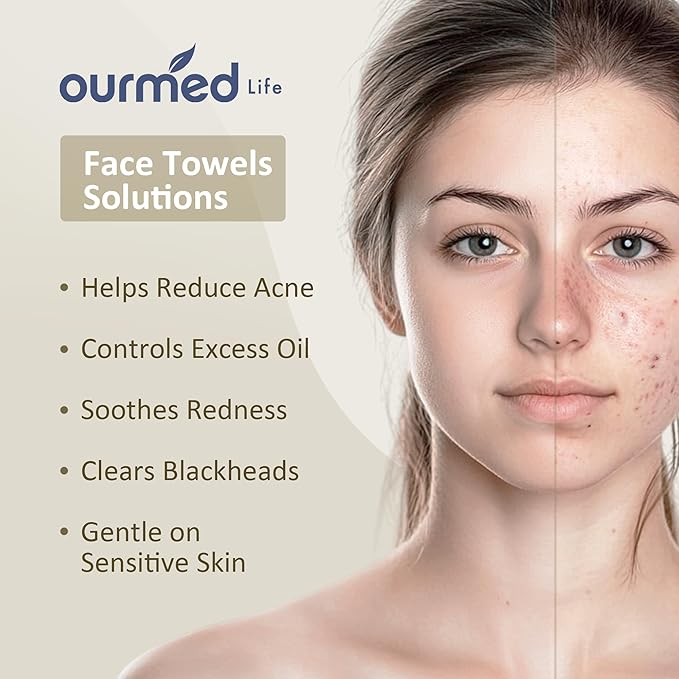 Ourmed Life Face Towels, Disposable Biodegradable Facial Towels for Sensitive Skin, Lint- free Facial Wipes for Washing Face, Skincare and Makeup Remover, Dry Wipes, 10"×7.9" Extra Large, 180 Count