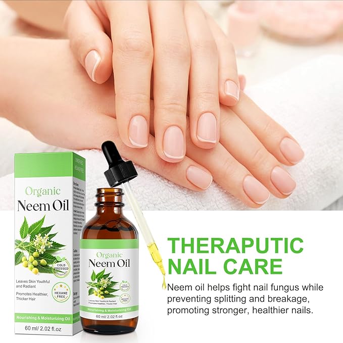 Neem Oil 2.02 fl.oz, Neem Oil for Skin and Hair, 100% Pure Natural Cold Pressed Unrefined Virgin for Hair Growth, Skin& Body Care, Nails, Nourishes the Hair, Natural Moisturizer, Reduces Fine Line