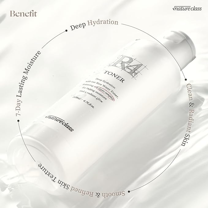 R4 Hydrating Rice Toner with Rice-Peptide & 4-Liposome Complex – Calming & Moisturizing Glowing Toner, Lasting Hydration, Hypoallergenic Korean Skincare 6.76 fl.oz.
