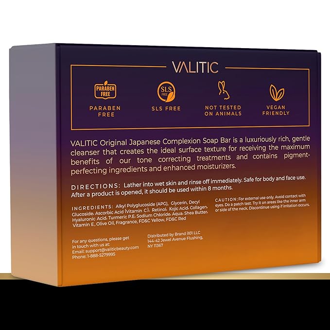 VALITIC Kojic Acid Vitamin C and Retinol Soap Bars with Turmeric for Dark Spot - Original Japanese Complex with Collagen, Hyaluronic Acid, Vitamin E (4 Pack) - with Soap Holder