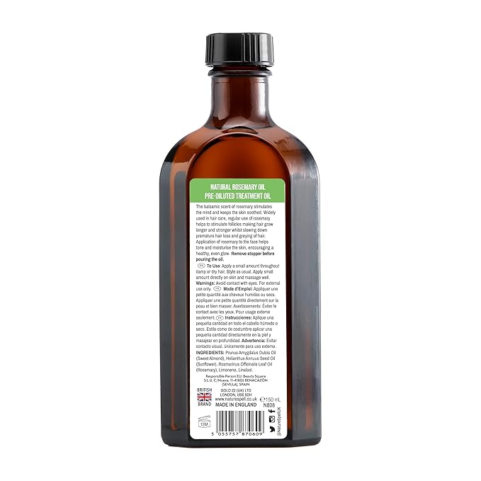 Nature Spell Rosemary Oil for Hair Growth with Pump Dispenser, Pre-Diluted Hair & Scalp Oil Nourishes Dry, Damaged Hair, For Women & Men, 5.07 Fl Oz