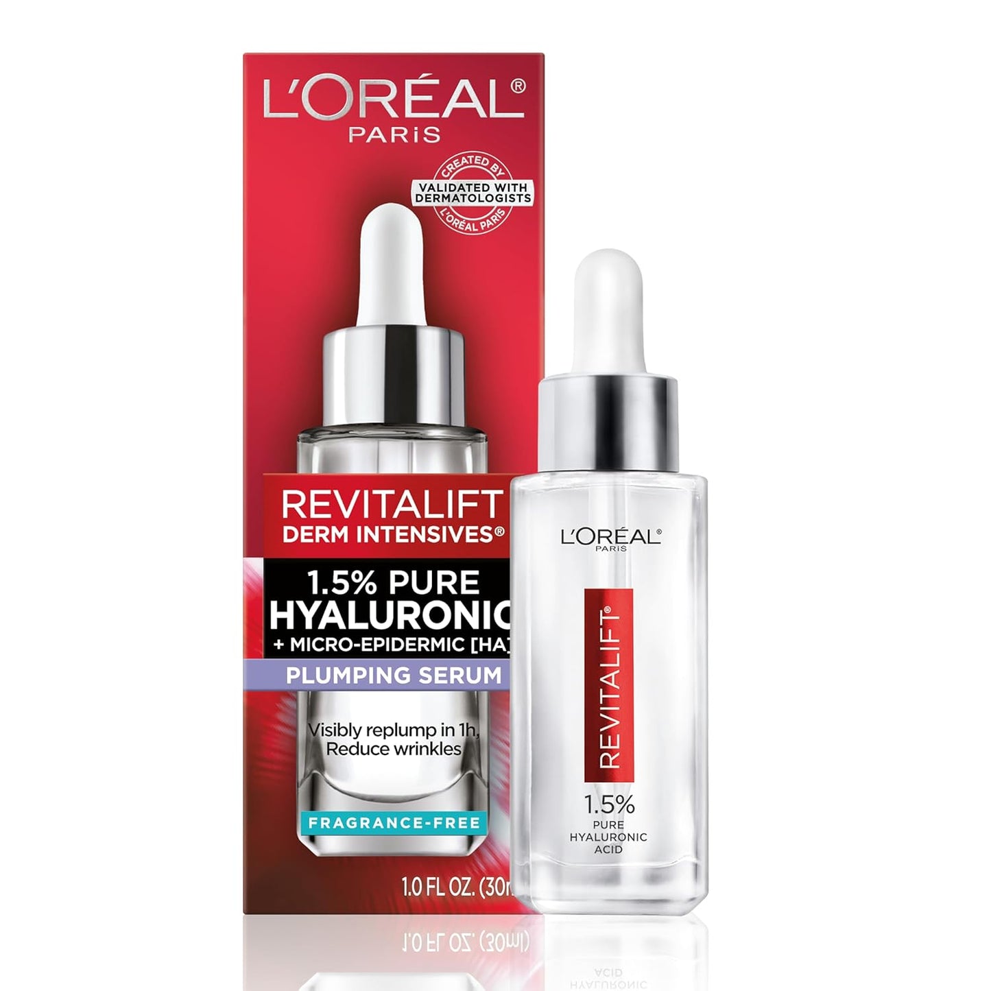 Hydrating Hyaluronic Acid Serum 1.5% for Face โ Anti-Aging, Wrinkle-Reducing Serum for All Skin Types | Revitalift Pure HA Serum, Fragrance-Free, 1 Oz