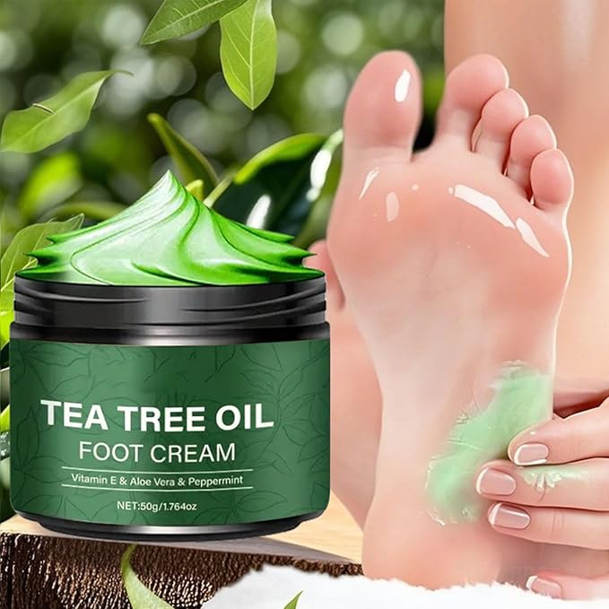 Tea Tree Oil Foot Cream,1.76 oz Foot Cream for Dry Cracked Heels and Feet,Enriched with Aloe Vera Vitamin E & Peppermint,Moisturizing & Soothing for Healthy Feet (2)