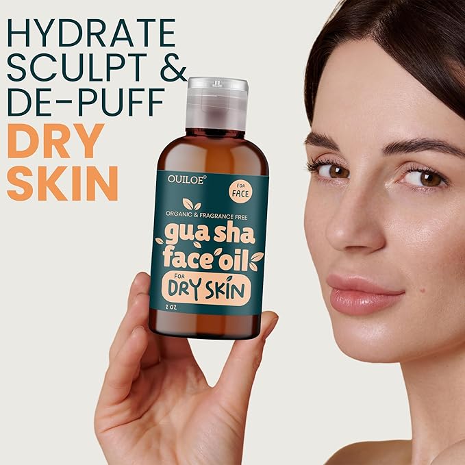 Gua Sha Oil for Dry Skin - Face Oil for Gua Sha Massage - Safe for Acne Prone Skin - Natural, Non Comedogenic, Fragrance Free, Organic, Lightweight & Non Greasy - Use with Gua Sha Facial Tools, 2oz