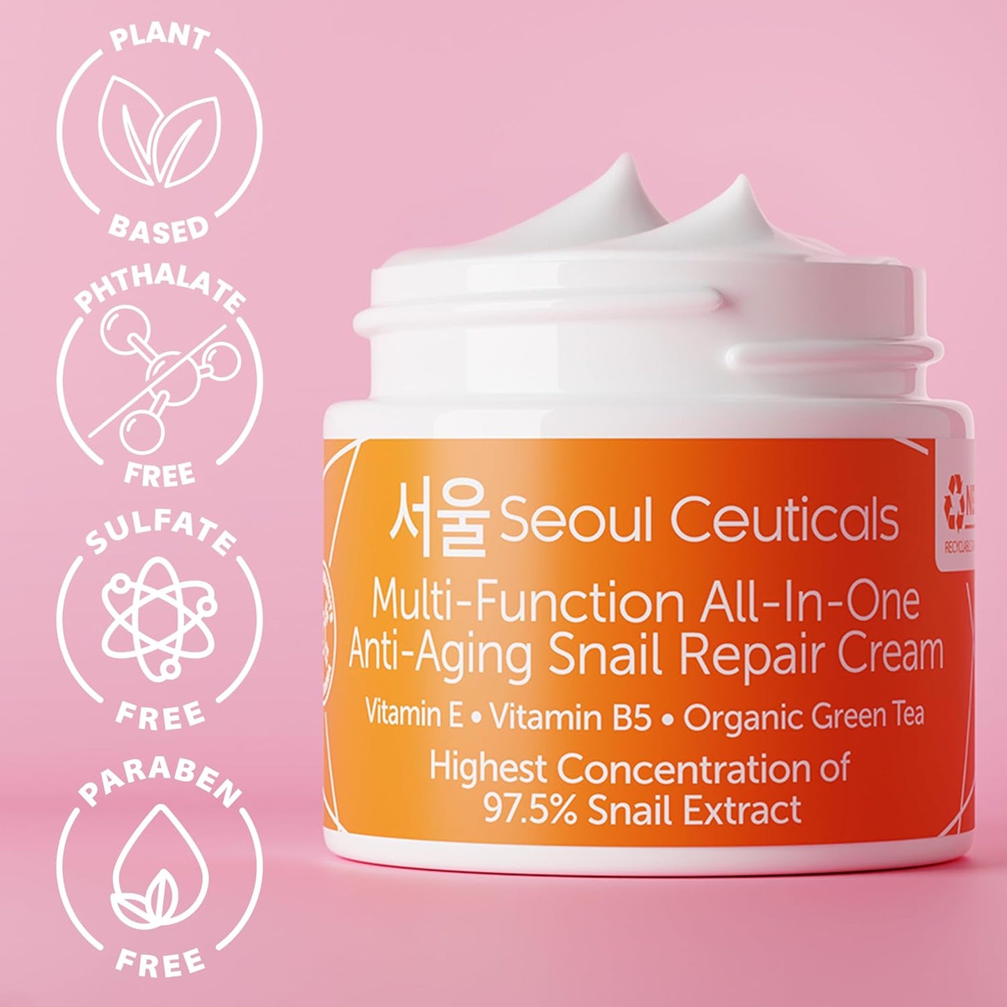 Korean Snail Mucin Moisturizer Cream 97.5% β Anti-Aging, Hydrating Day & Night Face Cream β K-Beauty Snail Repair Cream for All Skin Types β Cruelty-Free, 2oz