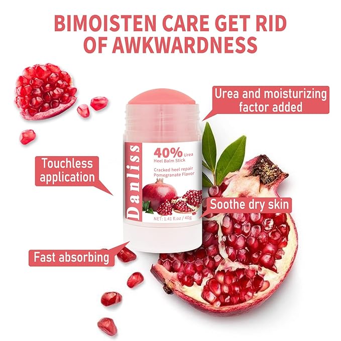 40% Urea Heel Balm Stick Intensive Cracked Foot Repair Miracle Foot Repair Cream for Calluses and Dry Feet Soothing Moisturizer Callus Remover 1.41 Oz (Pomegranate Flavour)