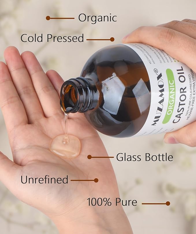 Castor Oil Pack Wrap & 8fl.oz Glass Bottle Set, Organic Cold-Pressed Unrefined Castor Oil Included