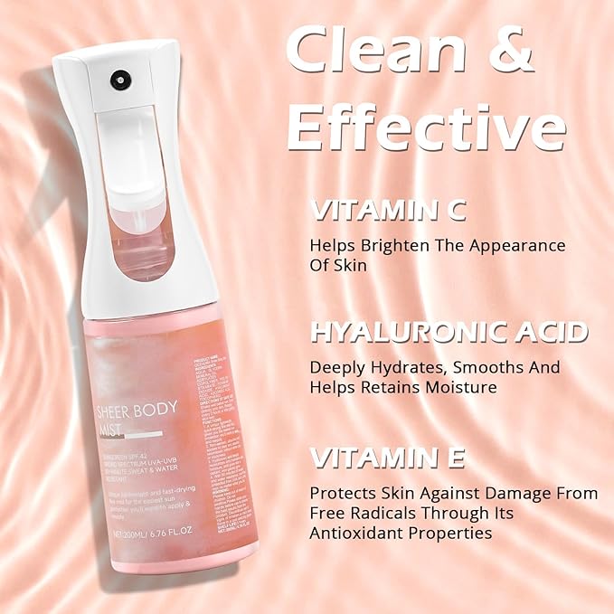 Sunglaze Sheer Body Mist Sunscreen,Lightweight Spray,Broad-Spectrum UV Protection & Hydration,For Active Lifestyles & Sensitive Skin,Ideal for Beach, Outdoor Sports-1pc