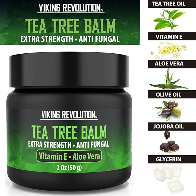 Viking Revolution Tea Tree Oil Cream - Super Balm Athletes Foot Cream - for Eczema, Jock Itch, Ringworm, Nail Treatment - Soothing Skin Moisturizer for Itchy, Scaly, Cracked Skin, 2 Ounce (Pack of 1)