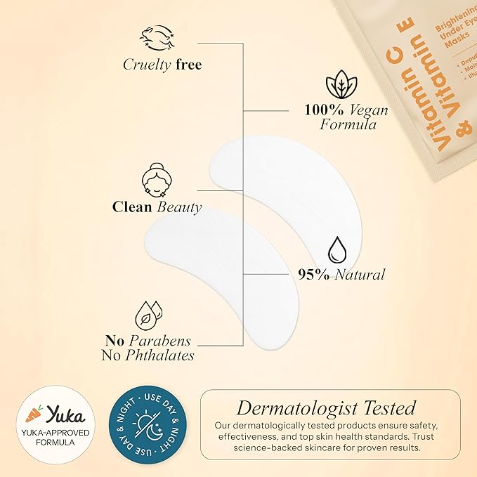 Under Eye Patches with Vitamin C & E - Dermatologist Tested Korean Eye Gel Patches for Puffy Eyes and Dark Circles - Hydrating Eye Gel Patches - Brightening Depuff Eye Patches - 15 Pairs