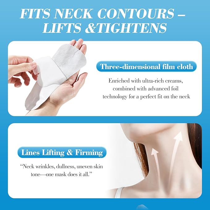 Bio-Collagen‑Peptide Face Mask Sheets – Gleam Foil Intensive Overnight Hydrate Face & Neck Masks for Moisturizing, Firming & Lifting Care – 8 Count(4 Face Masks + 4 Neck Masks)
