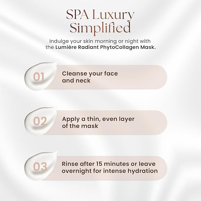 LumiΓ¨re Radiant PhytoCollagen Mask β Luxury Hydrating Face Mask with Plant Collagen & Botanical Oils β Deeply Moisturizes, Nourishes & Supports a Radiant, Healthy-Looking Glow β 1.7 fl oz / 50ml
