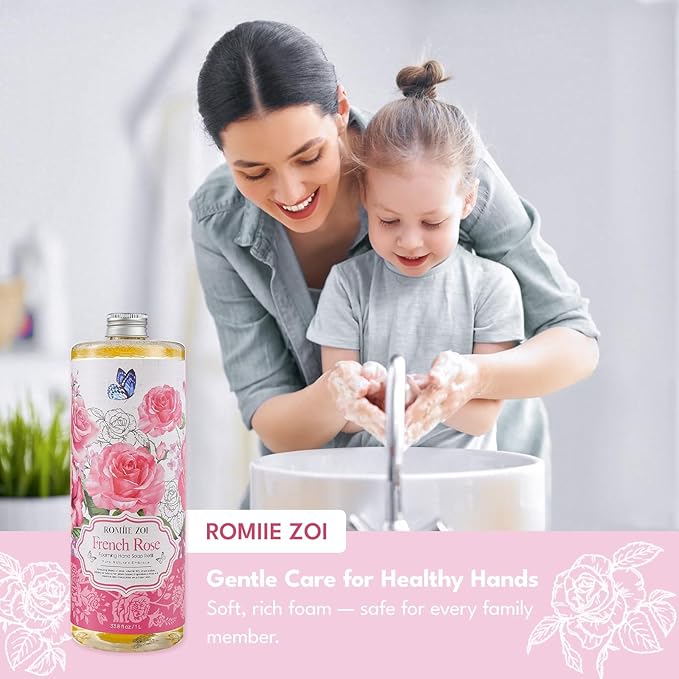 Rose Foaming Hand Soap Refill Gift Set – 3 Pack (33.8 Fl Oz Each) with Refillable Dispenser, Romantic Floral Scent, Moisturizing & Biodegradable for Bathroom, Kitchen, Sensitive Skin