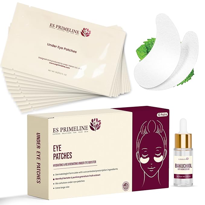 Bio Cellulose Under Eye Patches for Puffy Eyes & Dark Circles Natural Eye Masks Anti Wrinkles &Eye Bags Soothing Skincare Treatment for Woman & Men 12pairs- Parches Para Ojeras |10ml Serum Gift