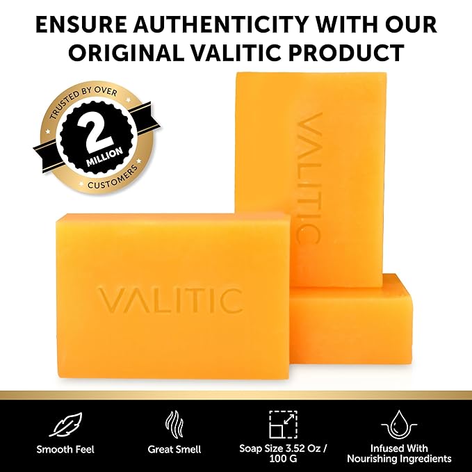 VALITIC Kojic Acid Vitamin C and Retinol Soap Bars with Turmeric for Dark Spot - Original Japanese Complex Infused with Collagen, Hyaluronic Acid, and Vitamin E (4 Pack)