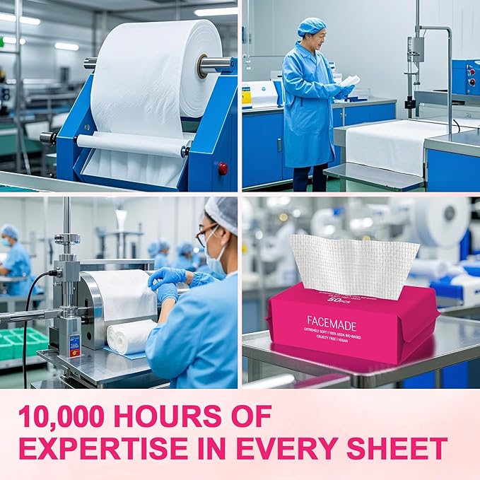 50 Count (Soft Pack) XL Disposable Face Towels, Ultra Thick Face Towelettes Disposable, Clean Facial Towels for Makeup Remover, Skincare, USDA Certified 100% Biobased