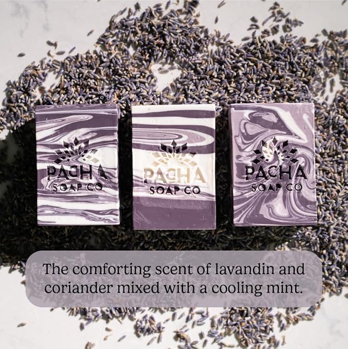 Pacha Soap Co. Bar Soap - Premium, Handcrafted, Hydrating, Natural Face Wash, Hand Cleanser, Body Wash, Soothing Essential Oils (French Lavender, 5-Pack, 4 oz ea)