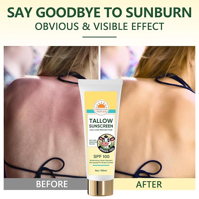 Beef Tallow Sunscreen, Sunscreen for Face, Natural Reef Safe Body Beef Tallow Sunblock, Non Greasy Clean Travel Sun Screen Sunblock, 100ML