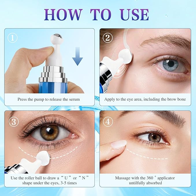 COSMOO Eye Serum,360°Rolling Massage Ball Under Eye Cream with 5% Caffeine,8% Retinol,Hyaluronic Acid for Dark Circles,Puffiness,Wrinkles Fine Lines,0.5 fl. oz