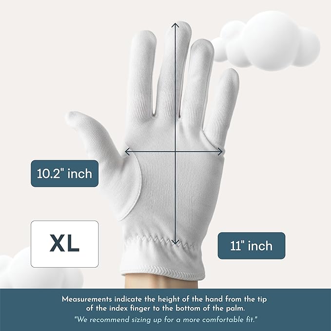 Cottonnerie Original Cotton Gloves for Dry Hands Sleeping, Moisturizing Gloves Overnight, Hand Moisturizer Gloves, Moisture Gloves for Dry Hands Overnight, Sleeping Gloves, X-Large 4 Pairs