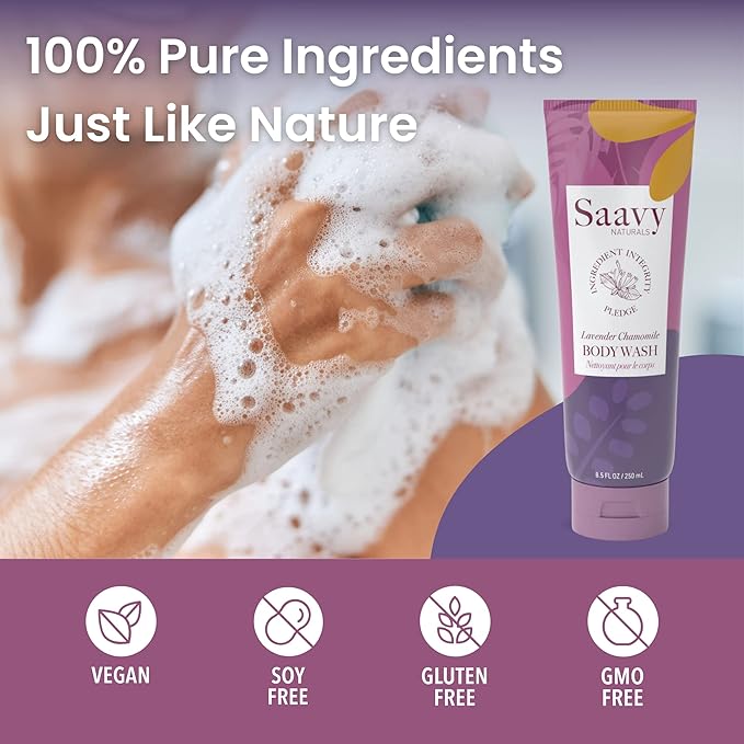 Saavy Naturals Body Wash Lavender Chamomile Plant-Based Ingredients| Made In USA | Sensitive Skin Body Washl Organic Formula With Coconut Oil, Shea Butter, And Aloe Vera - 8.5 Fl Oz, 2 Pack