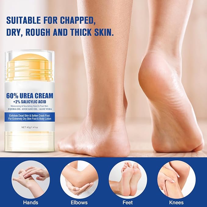 60% Urea Cream + 2% Saliculic Acid, 60 Percent for Feet Maximum Strength Cream, Moisturizing & Nourishing Hand & Foot Skin, for Extremely Dry Skin Foot & Body Lotion (2PCS)