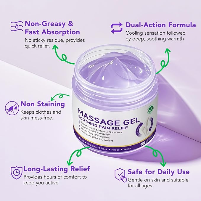 2 Pack Joint Massage Purple Gel, Soothing Massage Cream for Joint Activities, Muscle, Knees, Lumbar, Neck, Back, Hands/Feet, Light-Weight & Easliy Spread for Post-Workout, Long-time Sitting|3.53Oz