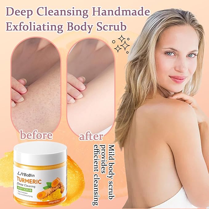 Turmeric Body Scrub,Deep Cleansing Handmade Exfoliating Body Scrub,Moisturizing Skin Turmeric Face Exfoliator for All Skin Types