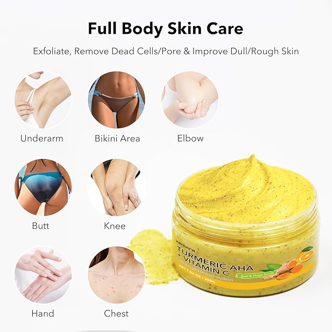 Turmeric Vitamin C Butt Body Scrub Exfoliator for Black Pore Deep Cleaning, Butt Acne/Back Excess Sebum/Oil/Inner Thigh/Elbow/Foot Dead Skin Cell/Ingrown Hair, Body Care-7.06 OZ
