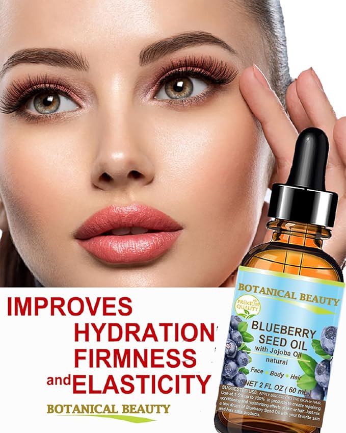 Botanical Beauty BLUEBERRY SEED OIL Virgin Unrefined Cold-Pressed Carrier Oil 0.5 Fl.oz.- 15 ml for Face, Dry Skin, Body, Hair, Nails, Anti-Aging Moisturizer