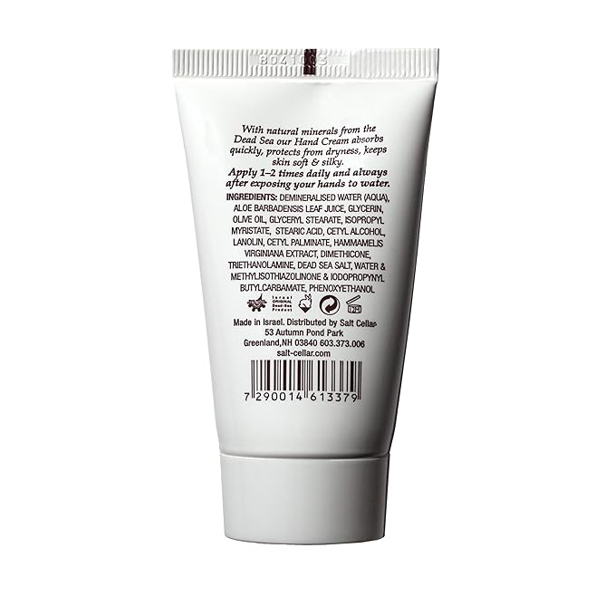 Salt Cellar Spa Dead Sea Mineral Hand Cream, Moisturizer Lotion for Dry, Cracked Skin Enriched with Glycerin, Olive Oil, Paraben Free, Fast Absorbing, Travel Size 1.4 FL oz (40 ml)