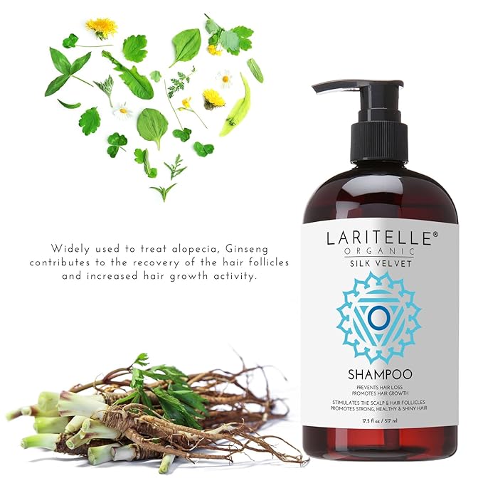 Silk Velvet Organic Hair Loss Prevention Shampoo – 17.5 oz – Rosemary, Lavender & Rice Protein Botanical Clean Formula – Made in California