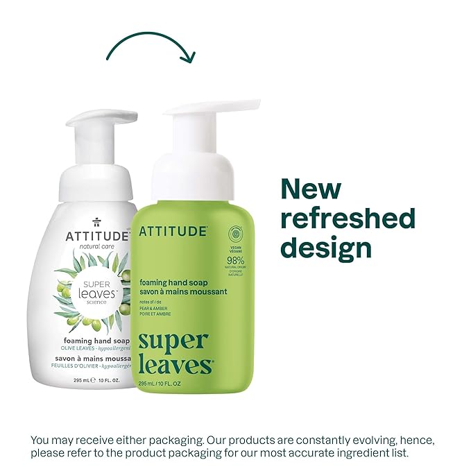 ATTITUDE Foaming Hand Soap, EWG Verified, Plant and Mineral-Based Ingredients, Vegan and Cruelty-free Personal Care Products, Pear & Amber Scent, 10 Fl Oz
