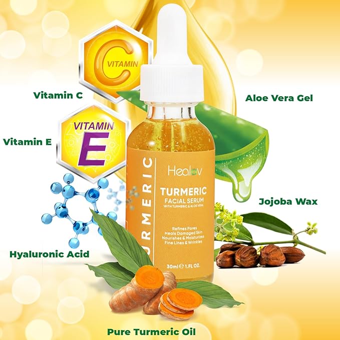Turmeric Serum for Face & Body – All Natural Turmeric Skin Brightening Serum for Dark Spots – Cleanses Skin, Fights Acne, Evens Tone, Scars – Pure Turmeric Oil Skincare Treatment for All Skin Types