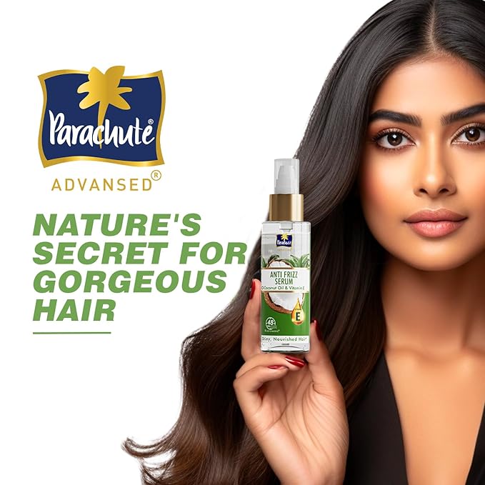 Parachute Advansed Anti-Frizz Hair Serum for Women with Coconut Milk & Vitamin E| For 48 Hour Frizz Control| Repairs Damage & Nourishes Hair| 3.3 Fl.oz.
