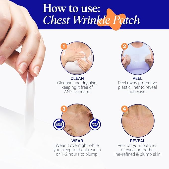 Wrinkles Schminkles Chest, Cleavage & Body Stretch Mark Wrinkle Patches | Reusable Hypoallergenic Pregnancy Safe Silicone Smoothing Pads to Prevent and Reduce Wrinkles & Stretch Marks | 2 Pack