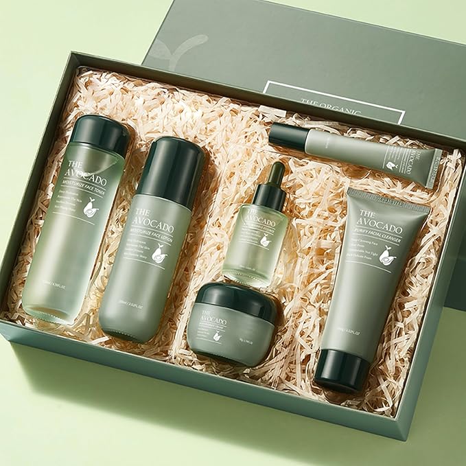 Avocado Skin Care Set for Women,6PCS Skincare Kits with Facial Cleanser, Toner, Serum, Lotion,Cream, Eye Cream, Moisturizing Korean Skincare Set,Anti-Aging Skin Care Set,Birthday Gifts for Women