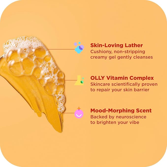 OLLY Bright Body Wash with Ginseng, Caffeine & Vitamin C– Nourishing Cleanser for Skin Barrier Repair, Deep Hydration, Citrus Currant Scent, 17 oz