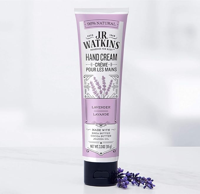 J.R. Watkins Natural Moisturizing Hand Cream, Hydrating Hand Moisturizer with Shea Butter, Cocoa Butter, and Avocado Oil, USA Made and Cruelty Free, 3.3oz, Lavender, (Pack of 4)