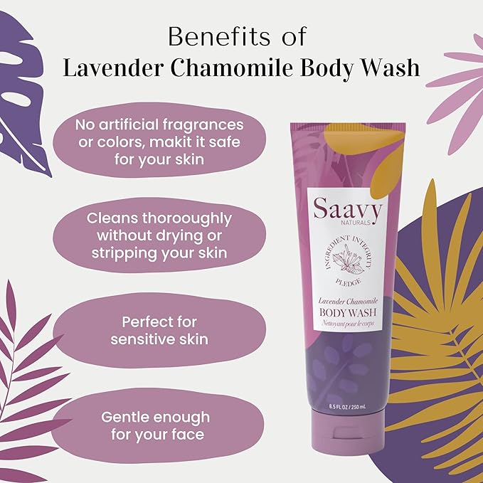 Saavy Naturals Body Wash Lavender Chamomile Plant-Based Ingredients| Made In USA | Sensitive Skin Body Washl Organic Formula With Coconut Oil, Shea Butter, And Aloe Vera - 8.5 Fl Oz, 2 Pack