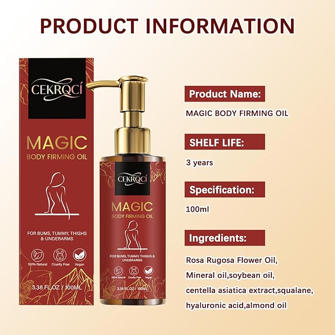 Magic Body Firming Oil,3.38 FL OZ,100% Natural Botanicals Firming Oil,Can Tighten, Moisturize, and Nourish dry Skin,Magical Luxury Female Body Oil is Suitable for Full Body Use (1PC Rose Fragrance)