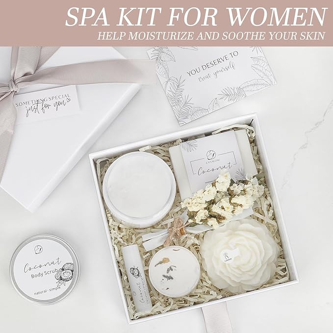 Spa Gifts for Women Bath and Body Gift Basket Mothers Day Gifts Coconut Lavender Home Spa Set Self Care Gift for Mom Sister Her Wife Birthday Gifts Spa Kit Care Package Thank You Gift