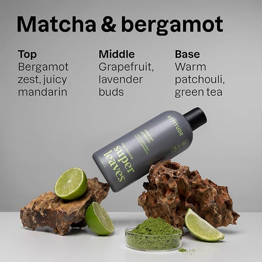 ATTITUDE Shower Gel Body Wash for Men, 98% Natural Origin Ingredients, Paraben & Phthalate Free, EWG Verified, Cleanses Without Drying, Matcha & Bergamot, 14 Fl Oz (Pack of 3)