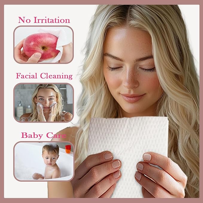 Facial Towels 7.87"×7.87", Extra Thick & Soft Disposable Face Towels for Makeup Removal, Sensitive Skin Care & Baby Care, No Fragrance, No Fluorescent Agents, 120 Count (Pack of 2)