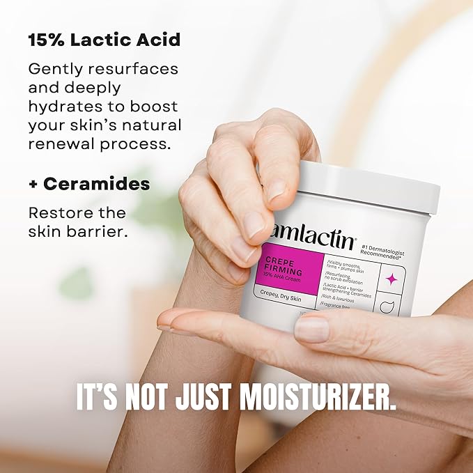 AmLactin Crepe Firming Cream - 12 oz Body Cream with 15% Lactic Acid - Exfoliator and Moisturizer for Crepey, Dry Skin (Packaging May Vary)