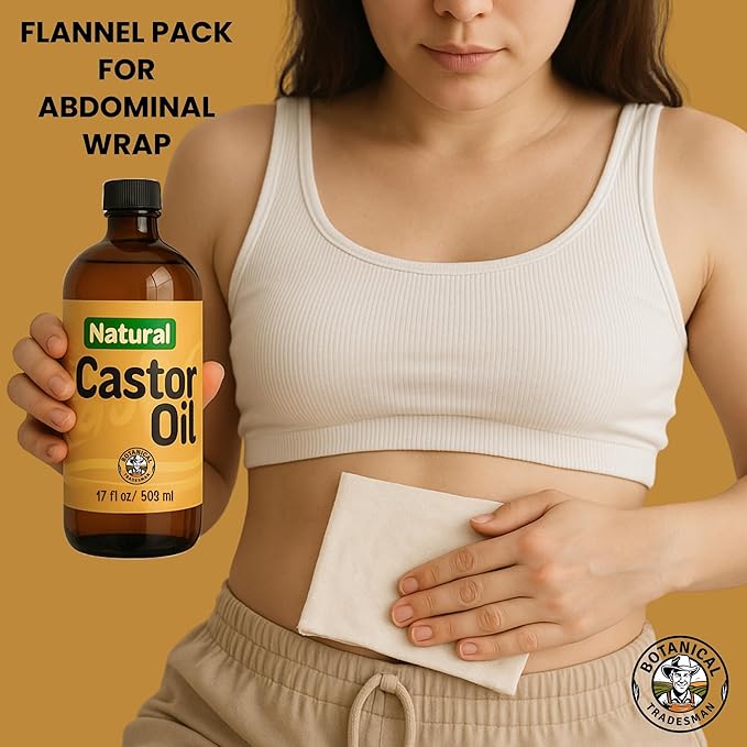 Organic Castor Oil (17 oz) Glass Bottle-100% Pure, Cold-Pressed, Hexane-Free, with 2 Resuable Organic Cotton Flannel Pack Wraps and Mascara Container for Skin, Hair, Eyelash's Eyebrow's & Body