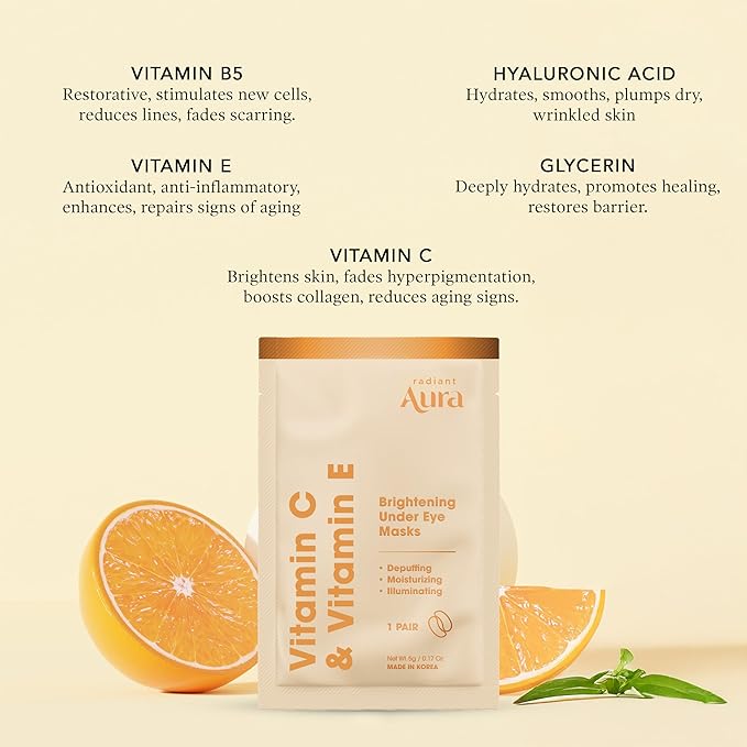 Under Eye Patches with Vitamin C & E - Dermatologist Tested Korean Eye Gel Patches for Puffy Eyes and Dark Circles - Hydrating Eye Gel Patches - Brightening Depuff Eye Patches - 5 Pairs