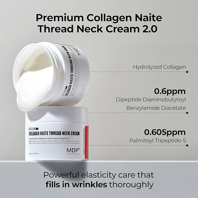 MDP+ PREMIUM COLLAGEN NAITE THREAD NECK CREAM 2.0, Skin Tightening, Firming, 3.38oz/100ml, Anti-aging, Moisturizer Face Cream, Neck & Décolleté Wrinkles, Soft Smooth Skin