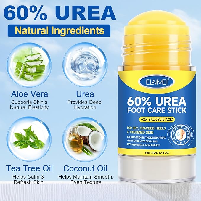 Urea Cream Stick 60% plus 2% Salicylic Acid, Foot Cream for Dry Cracked Heels and Feet, Foot Dead Skin Cuticle Callus Remover, Foot Moisturiser