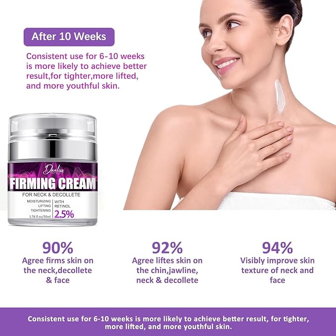 Neck Creams for Tightening and Firming, Retinol & Hyaluronic Acid for Wrinkle Reduction, Neck Cream for Skin Lifting, Neck Firming Cream | Anti-Aging Moisturizer for Face & Décolleté, 1.7 FL OZ